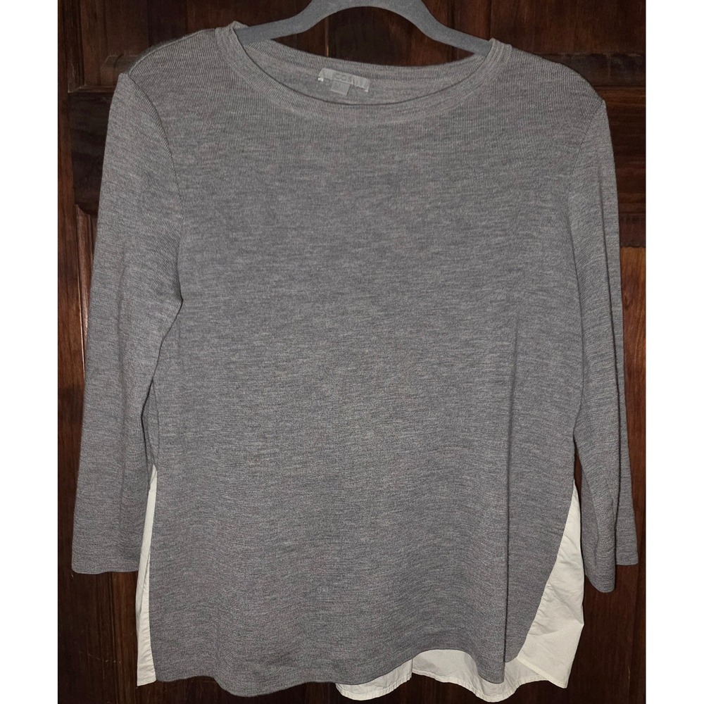 COS Grey Mixed Media Layered Knit Top White Poplin Hem Small